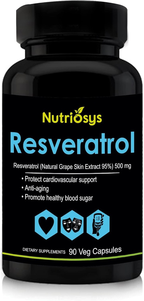 Resveratrol 500 mg Supplement | Antioksit Desteği ve Hücre Sağlığı | Erkekler ve Kadınlar için Beslenme Supplement | General Wellness için 90 Veg Capsules