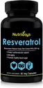 Resveratrol 500 mg Supplement | Antioksit Desteği ve Hücre Sağlığı | Erkekler ve Kadınlar için Beslenme Supplement | General Wellness için 90 Veg Capsules