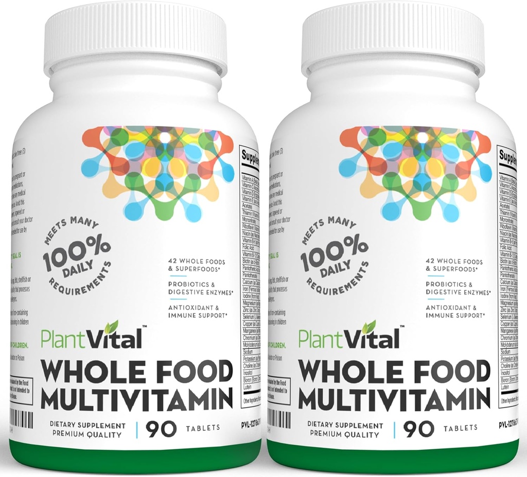 Plantvital Whole Food Multivitamin - 42 Superfoods Raw Veggies ve Meyveler Dünya Enerji Meyveleri ve Veggies Tamam Saf Meyve ve Sebze Supplementleri - 180 Tablet