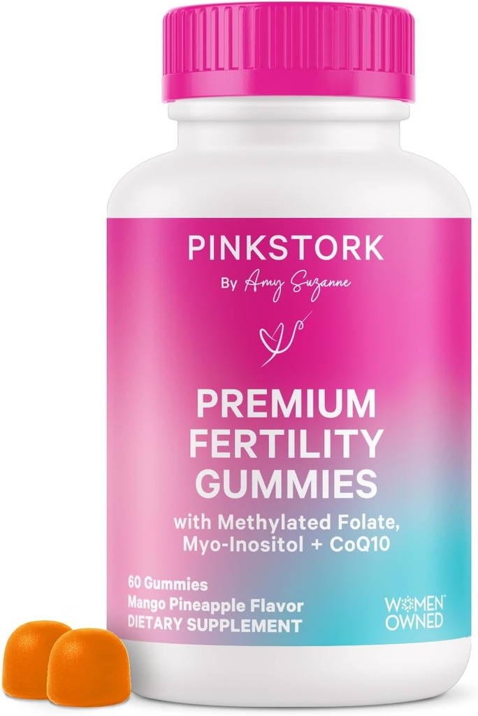 Pink Stork Fertility Gummies για τις γυναίκες – Ανανά Mango Flavor, Conception Support with Myo-Inositol, CoQ10, Folate, ψευδάργυρος, βιταμίνη D, B6, B12 – Ορμονική & αναπαραγωγική συμπλήρωμα υγείας – 60 Gummies