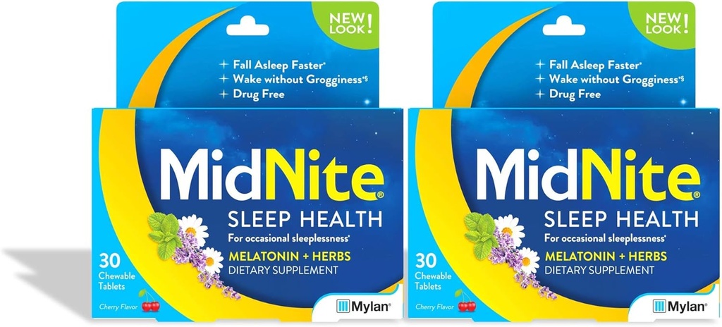 MidNite Natural Sleep Supplement, Chewable Tabletler, Cherry Flavored, 30 Count (Pack of 2)