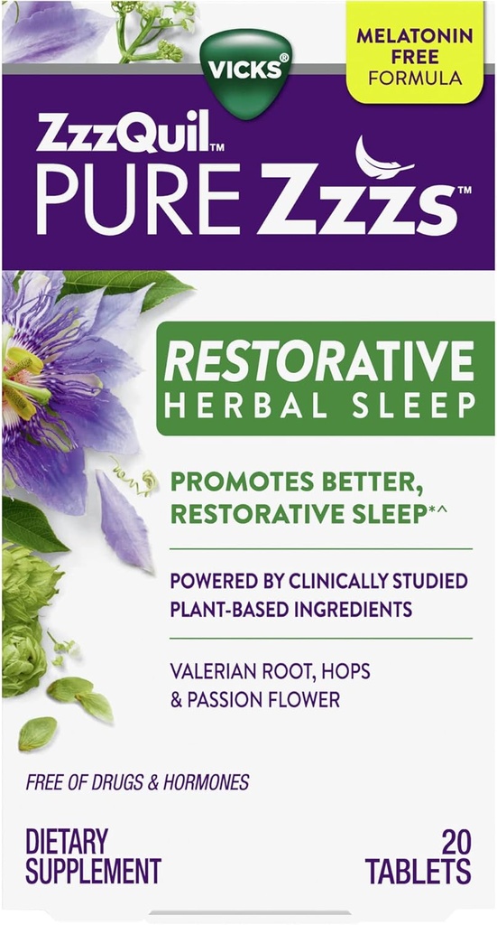 Vicks, ZzzQuil Pure Zzzs Restorative Herbal Sleep Aid Tablets, 20 Count