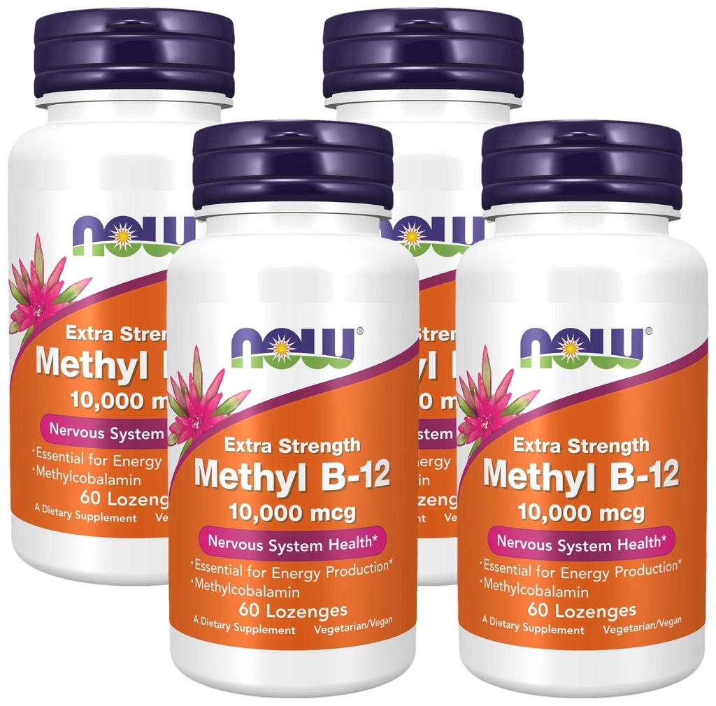 NOW Συμπληρώματα, Methyl B-12 (Methylcobalamin) 10.000 mcg, Υγεία του Νευρικού Συστήματος*, 60 Lozenges (πακέτο των 4)
