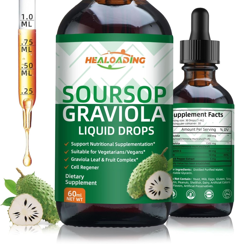 Soursop Bitters Liquid Drop: Organik Graviola Soursop Broşür Hücre Desteği için sıvı, Rejenerasyon, Immune Boost, Relax and Antioksi Support