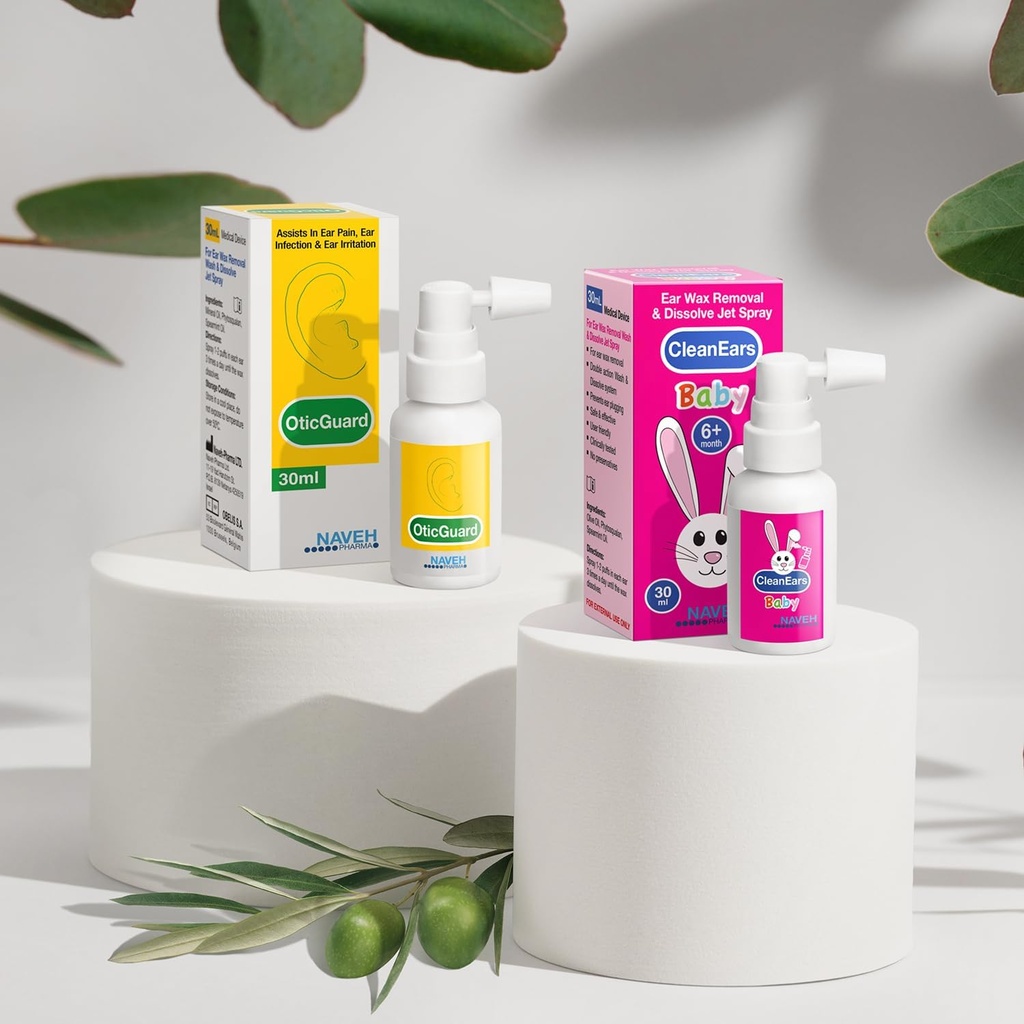 NAVEH PHARMA CleanEars Baby Earwax Removal 1 Fl Oz + 1 NAVEH PHARMA Otic Guard Ear Enfeksiyonu 1 Fl Oz