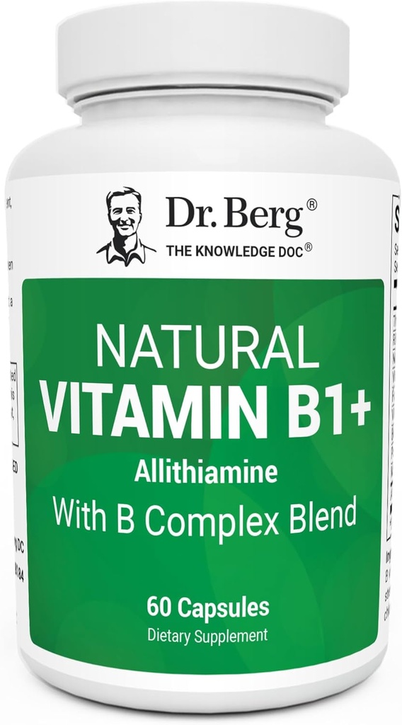 Dr. Berg Natural Vitamin B1 B6 B12 Complex - Allithiamine Vitamin B1 Supplement with 8 Essential Vitamin B Complex for Men & Women including Thiamin, Niacin, Folate, Magnesium & More - 60 Κάψουλες