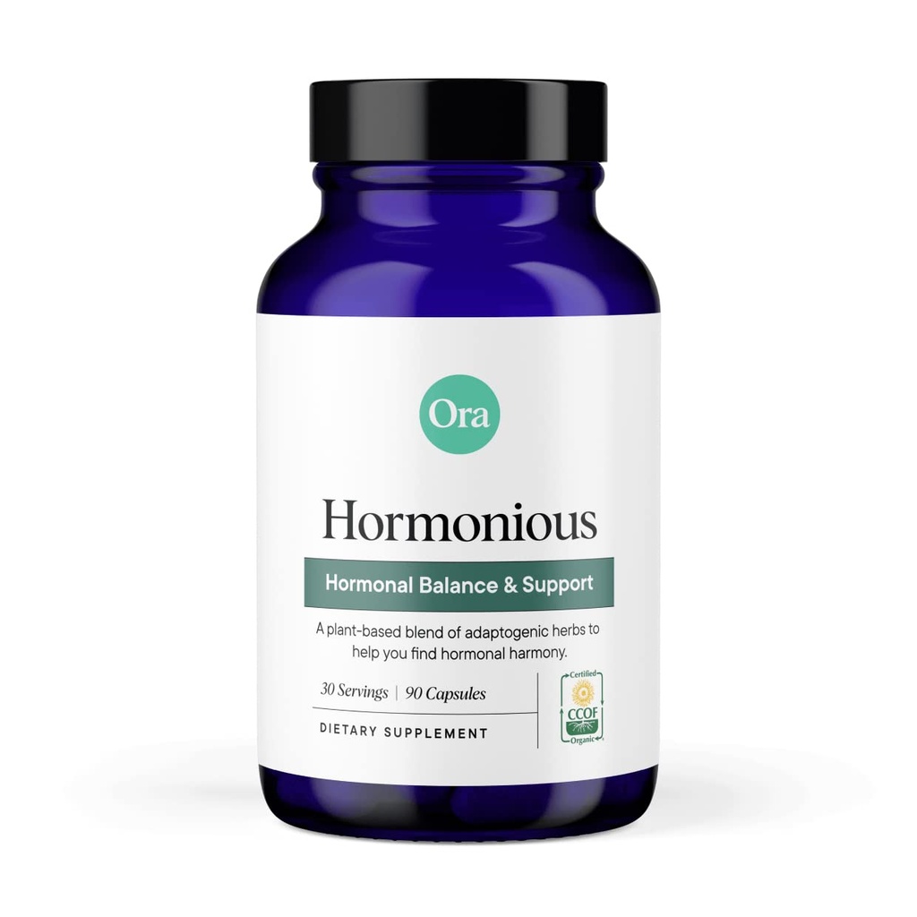 Ora Organic Natural Hormone Balance Supplement & Hormonal Acne Relief for Women - Υποστήριξη δέρματος, διάθεσης, ενέργειας, PMS & Εμμηνόπαυση - Ashwagandha, Maca, Burdock Root, Cordyceps & VIT C - 90 κάψουλες
