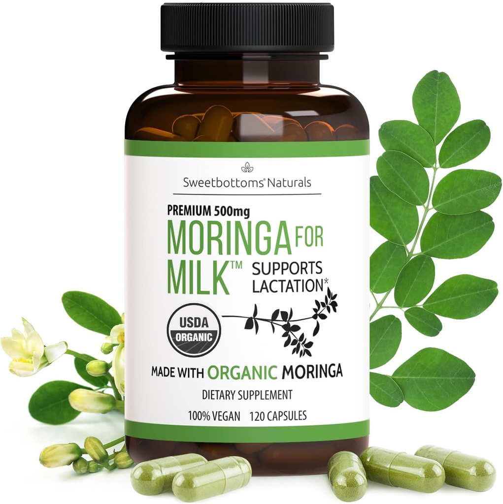 Lactation Supplement - Meme Besleme Desteği için Organik Moringa Capsules Mememilk Supply (120 ct) Pure Malunggay Leaf Toz for Milk Prodüksiyon & Postnatal Vitamins A E K 500 mg