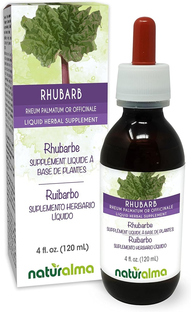 Naturalma Rhubarb (Rheum palmatum or Rheum officinale) Root and Rhizome Alcohol-Free Tincture - 4 fl oz Liquid Extract in Drops - Herbal Supplement - Vegan