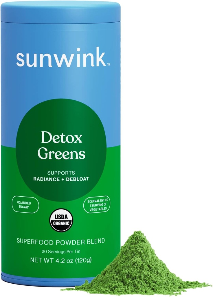Sunwink Detox Tozlu Yeşiller - Organik Yeşiller Debloat için Superfood Toz - Super Greens Toz w/Celery, Dandelion, Spirulina - Daily Greens Toz