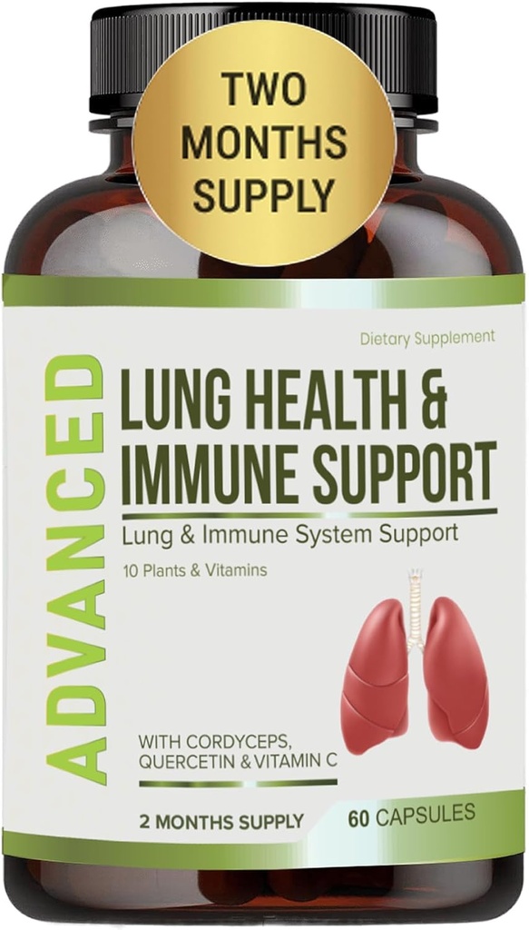 Lung Health & Immune Support Supplement - Lung Cleanse και Detox Με Ανοσία Βιταμίνες Για Καλύτερους Πνεύμονες, Ανοσολογική Άμυνα, Καθαριότητα Πνεύμονα & Βαθιά Αναπνοή Συμπεριλαμβανομένου Quercetin & Cordyceps. Δύο Μήνες Προμήθεια