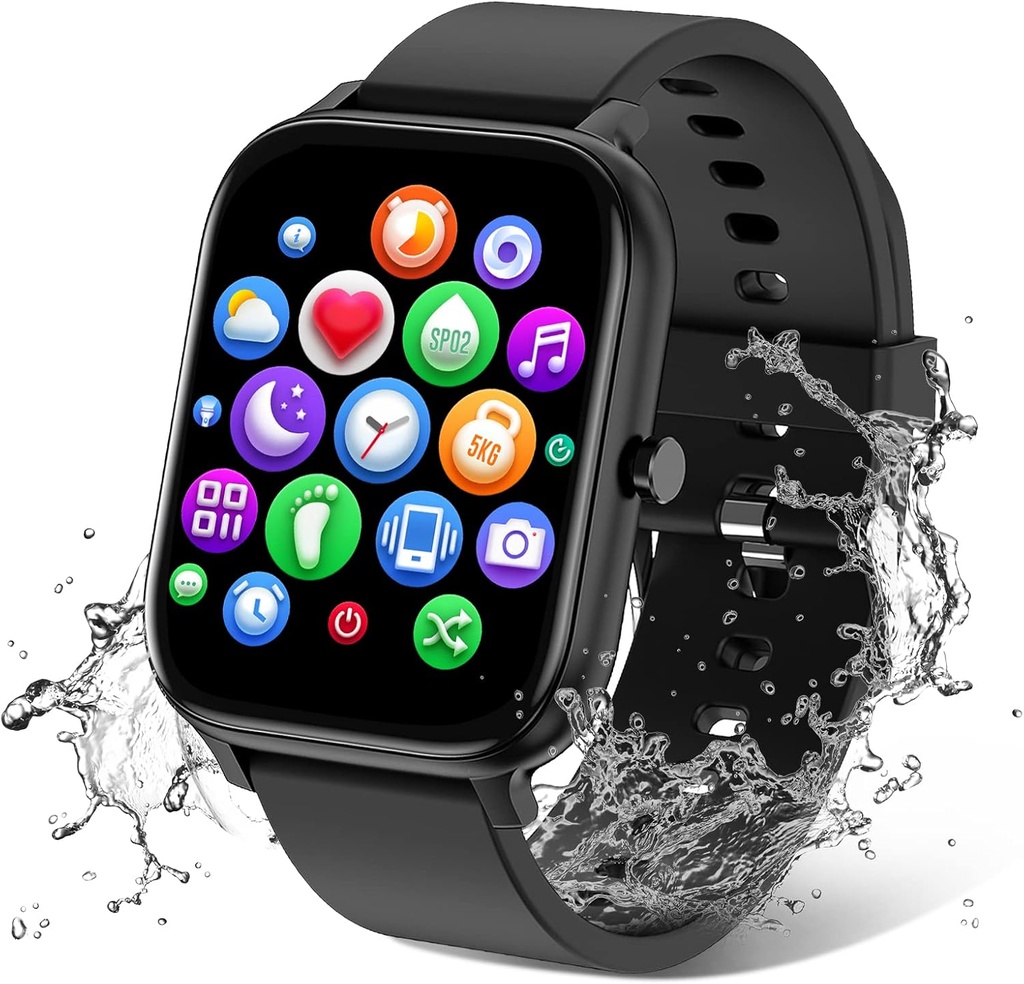 Erkekler için Akıllı İzleme iPhone Samsung Android Phone 1.83 inç Full Touch Ekran IP68 Su Bluetooh Fitness Tracker Heart Rate/Sleep Monitor, Black Watch