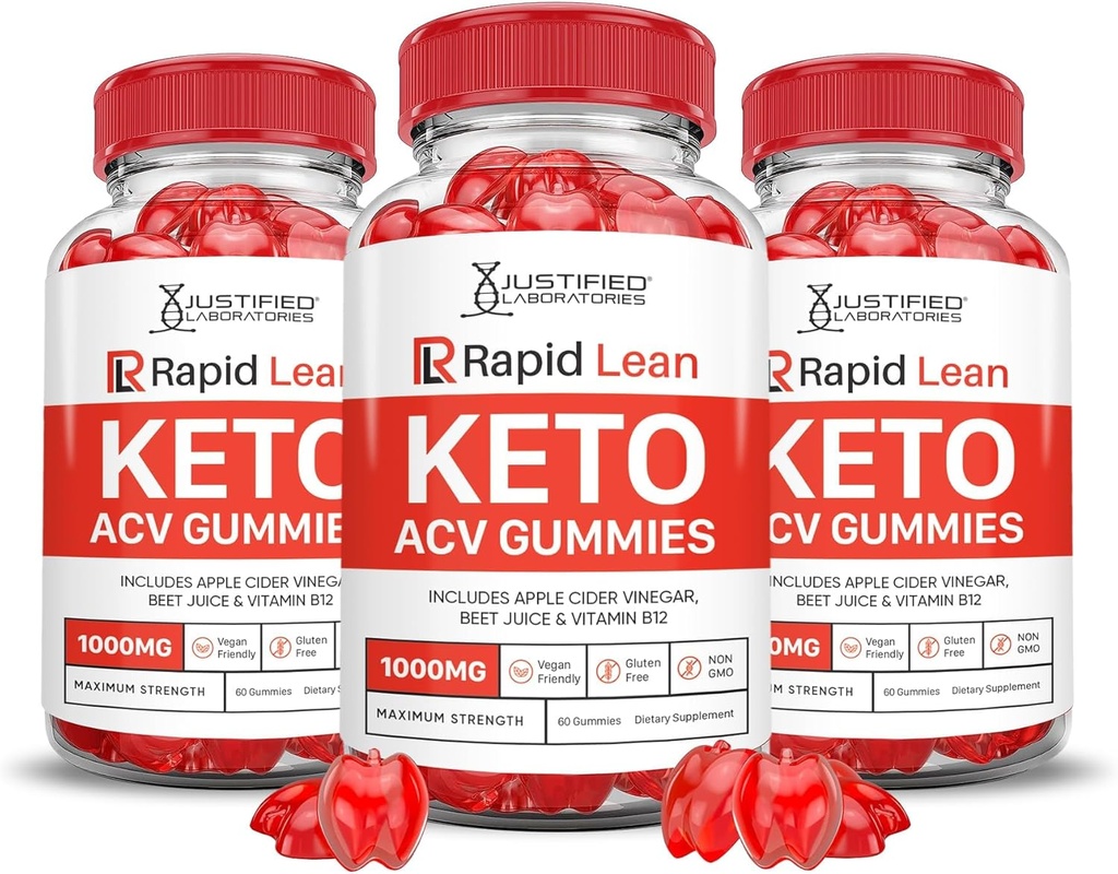 Justified Laboratories (3 Pack Rapid Lean Keto ACV Advanced Formula 1000MG Chem Gummies Apple Cider Vinegar Formula B12 Vegan Non GMO 180 Gummies