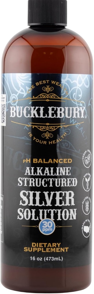 Bucklebury Silver Çözüm Sıvı 30ppm - pH Immune Support & General Health - Gluten Free Colloidal Drops for Yetişkinler & Pets - 16 Oz