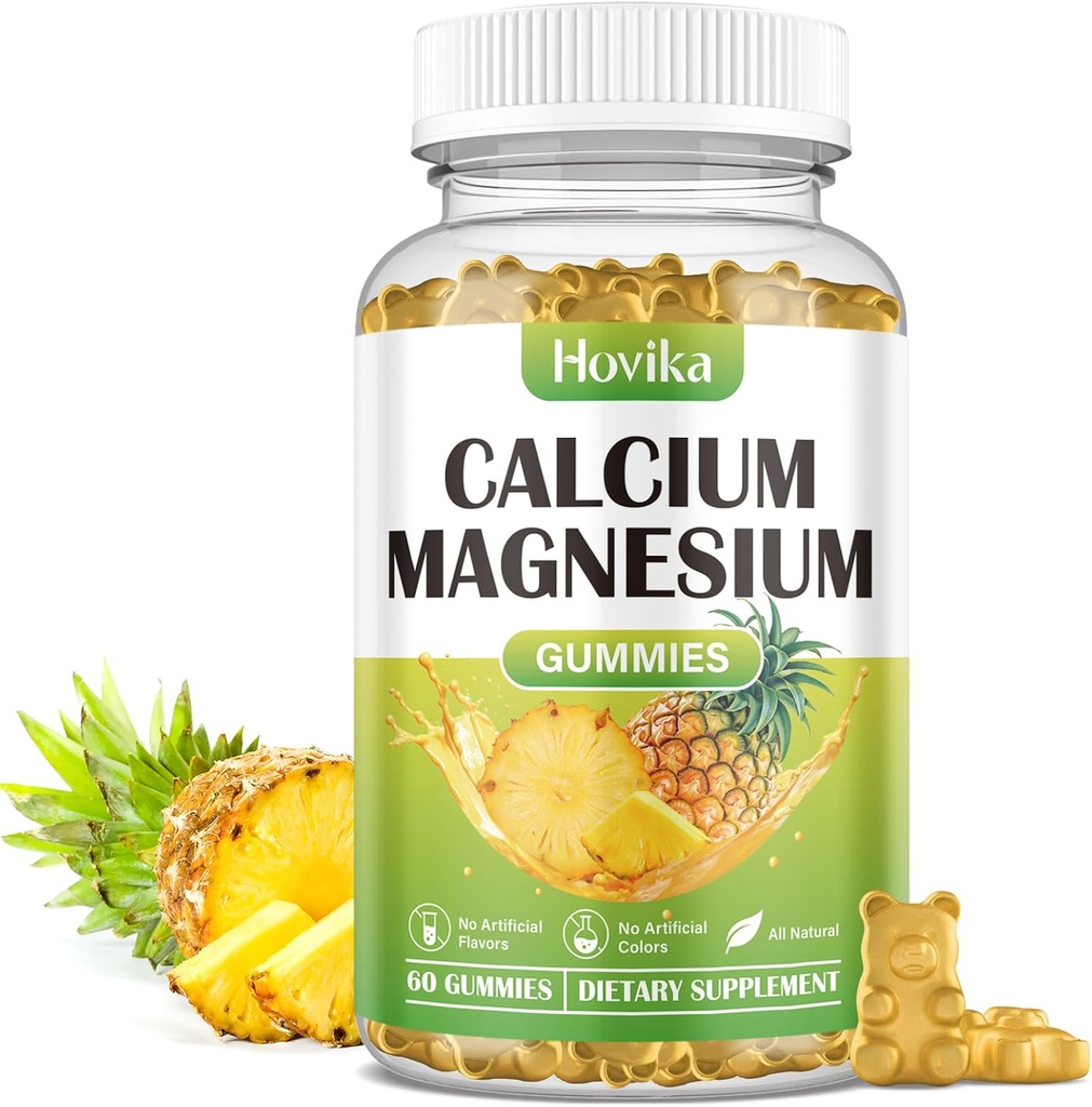 Kalsiyum çinko Gummies, Magnezyum 2:1 Vitamin D3, K2, B6, B12 for Bone Strength, Muscle Function & Nerve Health, Ekstra Abpsiyon Formula, Vegan, Pineapple Flavor 60 Gummies
