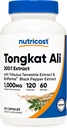 Nutricost Tongkat Ali 1.000 mg 120 Capsules - Tribulus Terrestris ve BioPerine, Vejetaryen Caps, Non-GMO, Gluten Free, Potent Ekstraksiyon