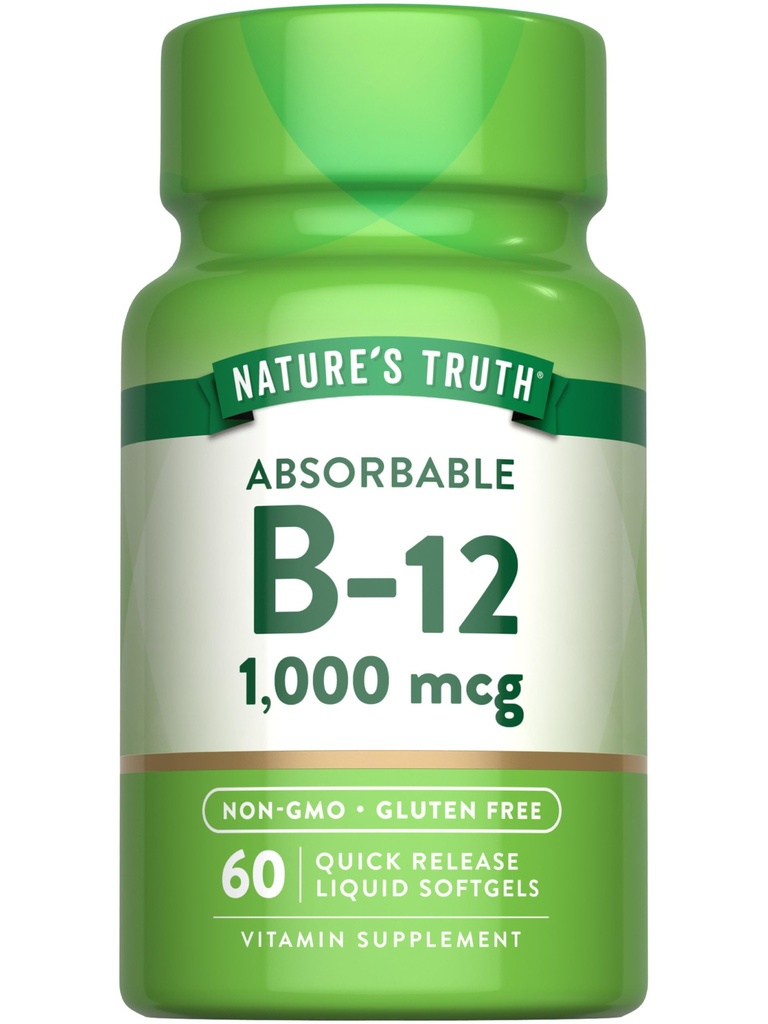 Doğanın Gerçek Vitamini B12 | 1000 mcg | 60 Softgels | Non-GMO & Gluten Free Supplement Supplement