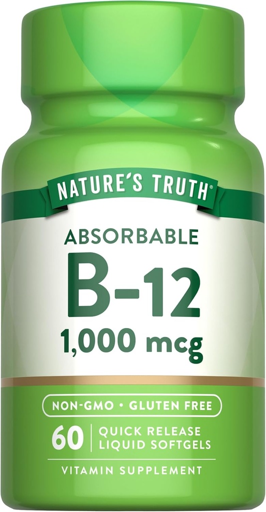 Doğanın Gerçek Vitamini B12 | 1000 mcg | 60 Softgels | Non-GMO & Gluten Free Supplement Supplement