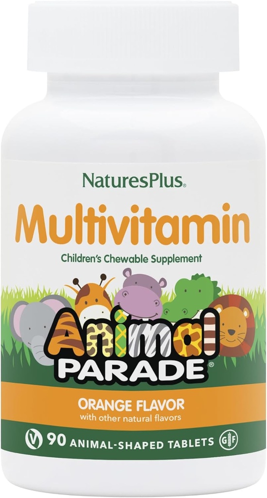 Natures Plus Animal Parade Children's Chewable Multivitamin - Orange Flavor - 90 Animal-Shaped Tabletler - Sağlık & Well-Being - Vegetarian, Gluten Free - 45 Hizmetler