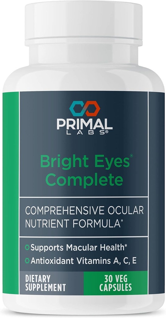 Primal Health Bright Eyes Tamam - Ocular & Macular Health - Clear Vision - Lutein & Zeaxanthin Formula - Sağlıklı Gözgörücü - Relieves Eye Strain from Blue Light - Diyetary Supplement - 30 Capsules