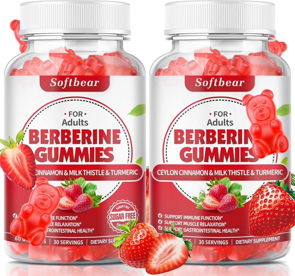 Ceylon Cinnamon Gummies Organik Berberine HCL 1500 mg for Metabolism Immune Health Sugar-Free Berberine Supplements Strawberry Flavored 120