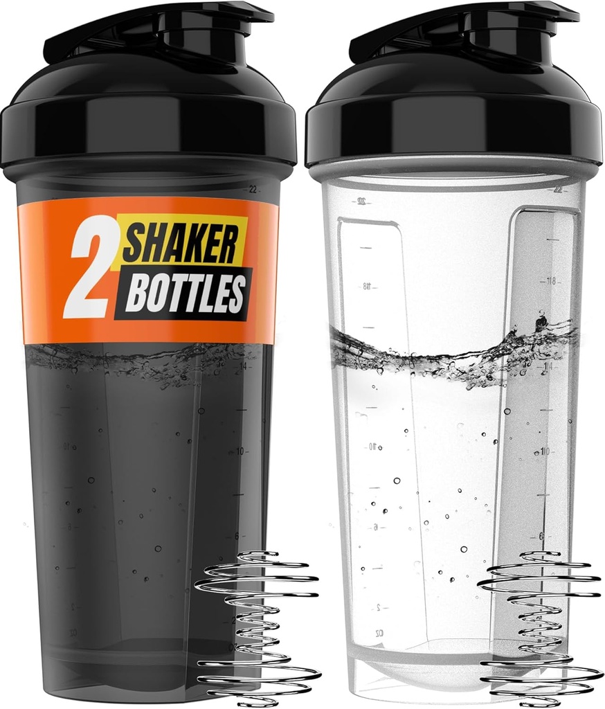 WrexX 2 Pack Protein Shaker Şişe - 28oz, 2x Shaker Ball, Portatif Pre Workout Whey Protein Shaker Cups for Protein Shakes, Leak Kanıt Shaker Şişeler Protein Mixes için Leak Kanıt Shaker Şişeler