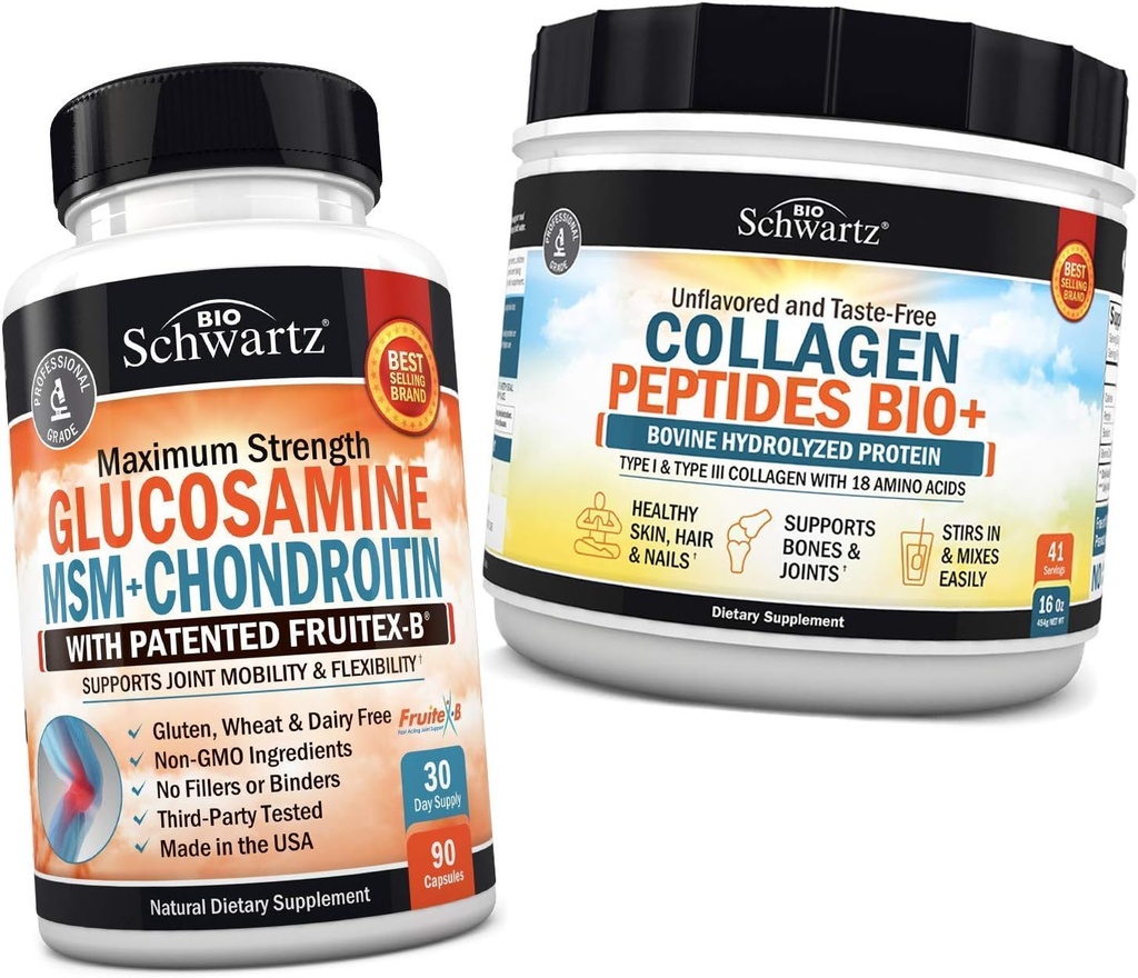 BioSchwartz Glucosamine Chondroitin MSM + Collagen Peptides Toz - Sağlıklı Kemik ve Ortak Destek - Flexability & Supports Cartilage