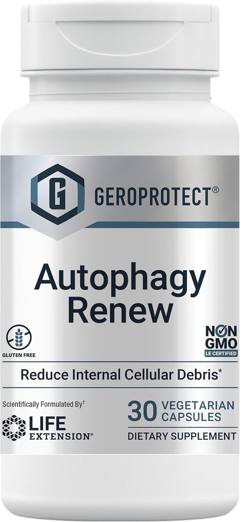 Life Extension GEROPROTECT® Autophagy Renew, Luteolin, piperlongumine, Hücre Sağlığı Desteği, Sağlıklı Ağlama, Gluten-Free, Non-GMO, Vegetarian, 30 Capsules