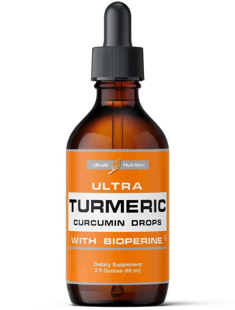 Ultra6 Beslenme Sıvı Turmeric Curcumin Extract with Black Pepper - Turmeric Drops with Bioperine - Easy-to-Take Supplements Made in USA (60 ml)