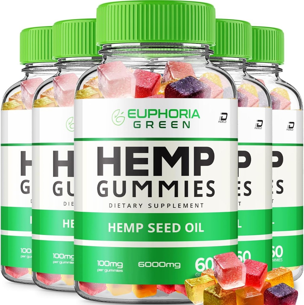 Euphoria Green Hemp Gummies - Hemp Seed Extract EuphoriaGreen Hemp Gummies Tinnitus Herbal Supplement, Health and Wellness Support, All Natural Euphoria Green Hemp Gummy (5 Pack - 300 Gummies)