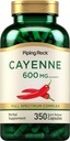 Piping Rock Cayenne Pepper Capsules | 600 mg | 350 Kont | Interd Extract Supplement | Non-GMO, Gluten Free