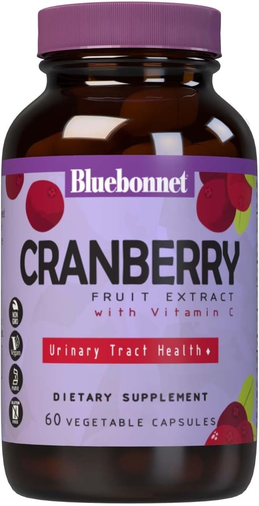 Bluebonnet Beslenme Cranberry Meyvesi, Urinary Tract Support*, Non-GMO, Kosher-Cerated, Vegan, Gluten-Free, Soy-Free, Dairy-Free, 60 Sebze Capsules, 60 Hizmetler