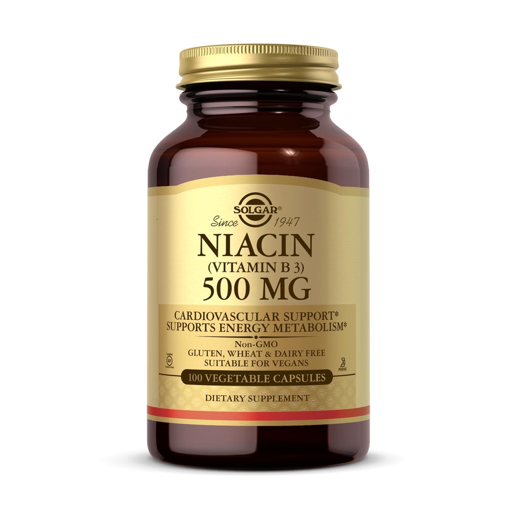 Solgar Niacin (Vitamin B3) 500 mg, 100 κάψουλες λαχανικών - Ενεργειακός Μεταβολισμός - Μη ΓΤΟ, Vegan, Χωρίς γλουτένη, Χωρίς γαλακτοκομικά, Kosher - 100 Σερβιέτες