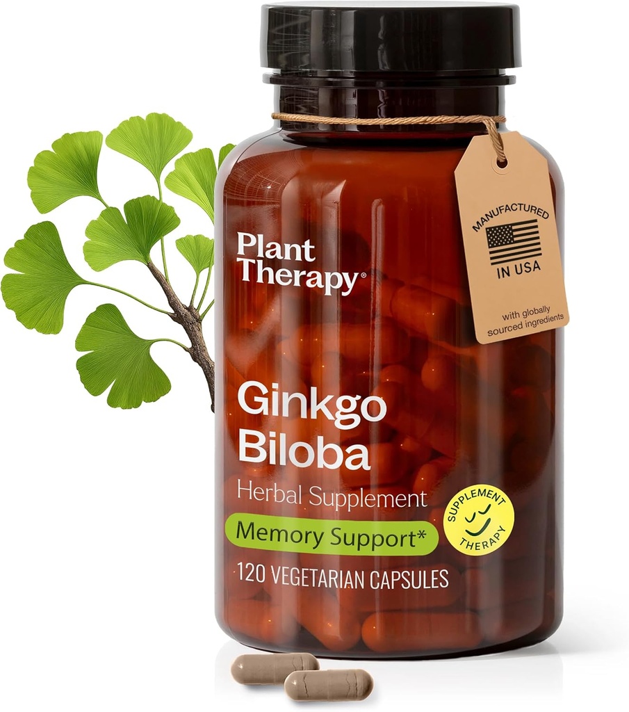 Plant Therapy Ginkgo Biloba Capsulesd in USA 4 Moon Supply Supports Memory Cognitive Function, Health Circulation and Antioksi-Rich Supplements for Women & Men 120 Vegetarian Capsules