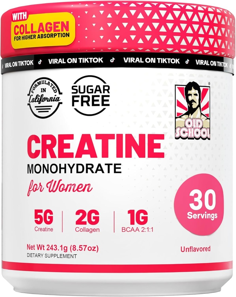 Yaşlı Okul Laboratuvarları Kadınlar için Kreat - 5000 Tinatine Monohidrat Toz ile Post-Workout Supplement, 2000 mg Collagen & BCAA 2:1 for Strength Support & Recovery - Unflavored - 8.57 Ounce (Polonya)