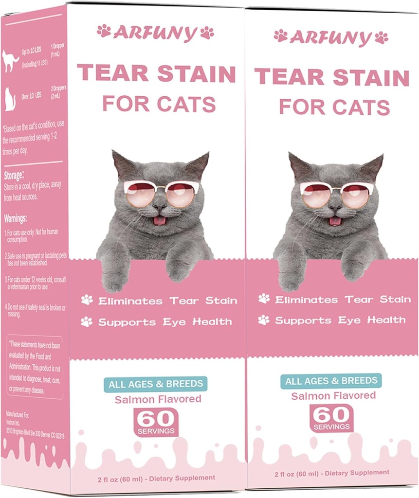 2 Packs Tear Stain Supplement for Cat - Engel ve Eliminate Cats Tear Stain - 60ML Cat Tear Stain Rer Drops for Eye Health, Immune System - Cranberry, Marshmallow &s - Salmon