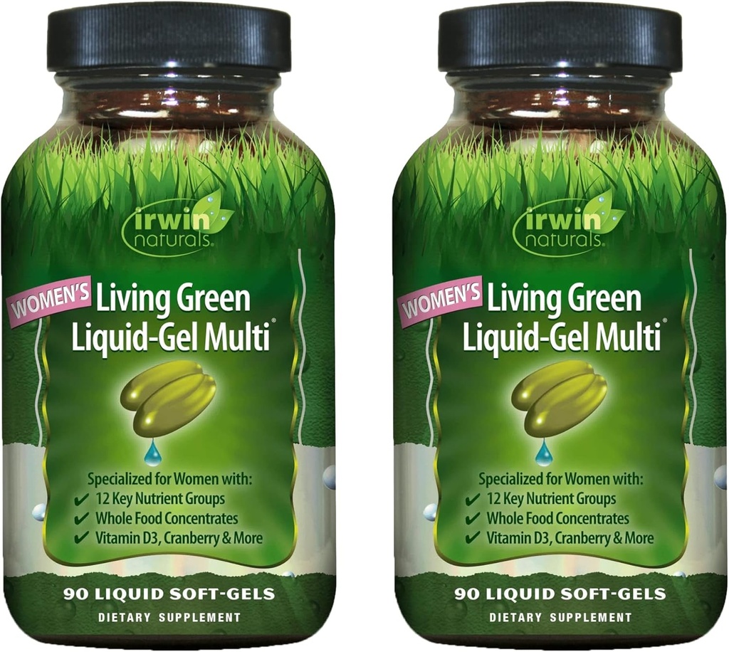 Irwin Naturals Women's Living Green Liquid-Gel Multi - 120 Liquid Soft-Gels, Pack of 2 - 70 Essential Nutrients, Vitamins & Minerals - 80 Toplam Hizmetler