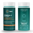 iwi Omega-3 Sport & Brain Omega-3 Bundle, 30 Servings, Vegan Plant-based Algae Omega 3 with EPA + DHA, Krill & Fish Oil Alternative, No Fishy Aftressage