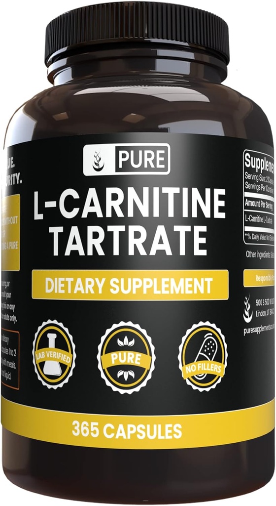 Pure Original Materialss L-Carnitine Tartrate (365 Capsules) Magnezyum Or Rice Fillers, Always Pure, Lab TY