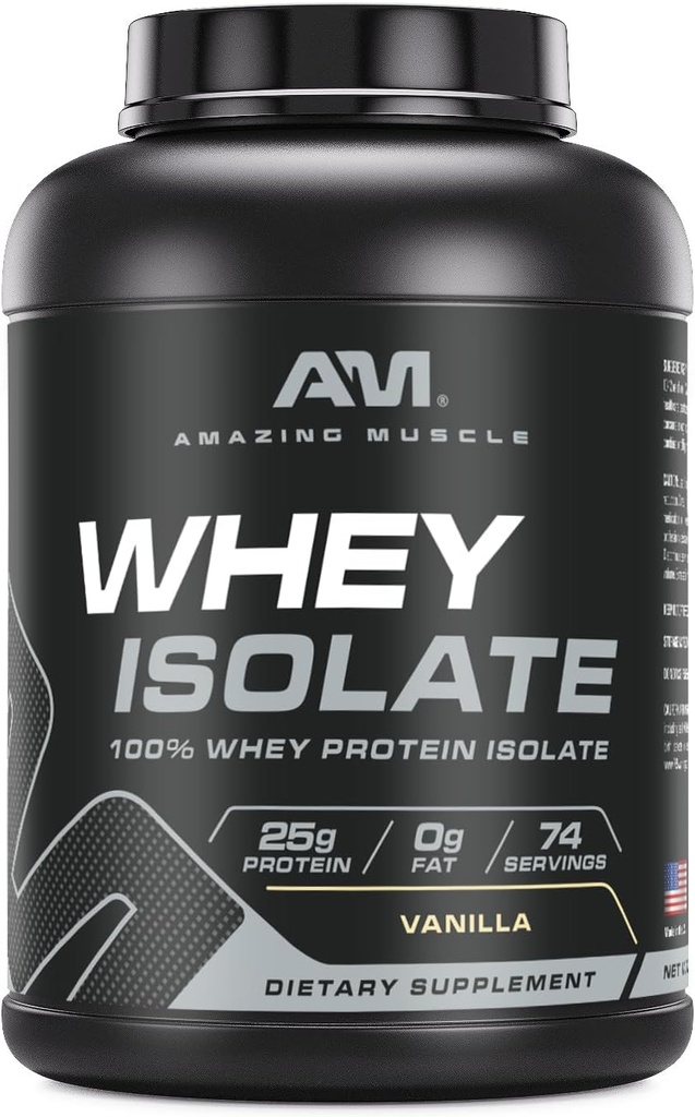 Amazing Muscle Whey proteini Isolate Toz | 25 Grams proteini | 100% Whey Isolate | Zero Fat | ABD'de Yapıldı (5 Lb, Vanilla)
