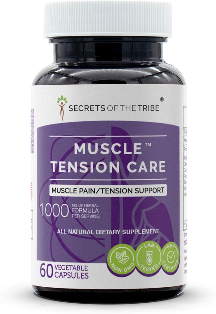 Secrets of the Tribe - Muscle Tension Care, Muscle Pain/Tension Support, Herbal Supplement Blend (60 Capsules)