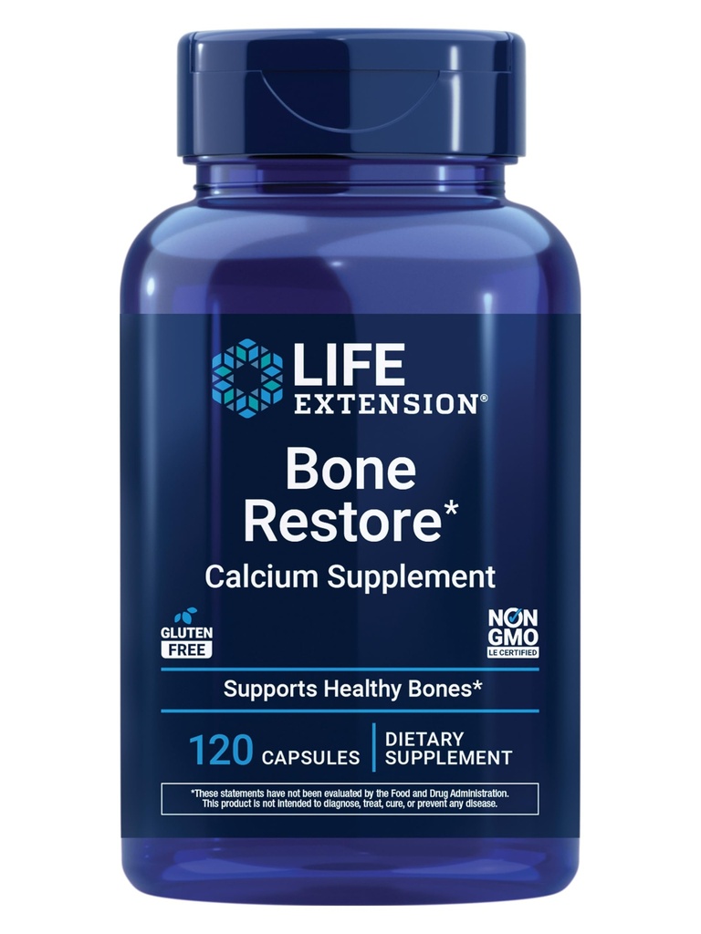 Life Extension Bone Restoreelli Supplement, Vitamin D3, Magnezyum, Boron, çinko, Manganese, Silikon, Sağlıklı Kemik Yoğunluğu, Gluten-Free, Non-GMO, 120 Capsules