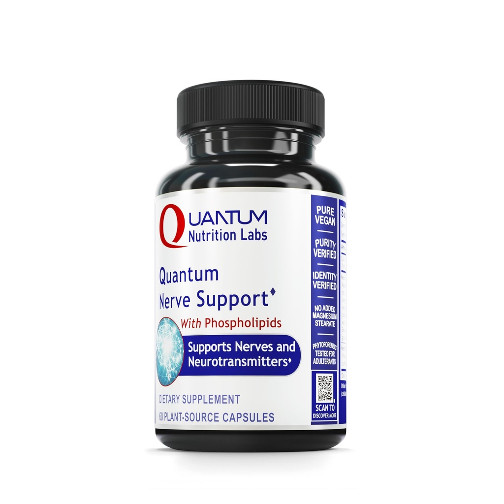 Quantum Nutrition Labs Nerve Support - Συμπληρώματα υγείας νεύρων, Συμπληρώματα εγκεφάλου, Nootropic με Rhodiola Rosea, Brain & Nerve Health - 60 κάψουλες χορτοφάγων