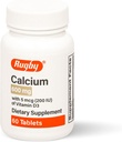 Rugby Calcium 600 mg δισκία με βιταμίνη D3 200IU (5 mcg) - Gluten- Free Daily Vitamin D Συμπλήρωμα διατροφής για την υγεία των οστών και την απορρόφηση ασβεστίου, 60 Count (1 Pack)