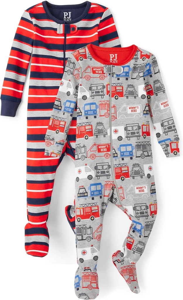 The Children's Place Baby Boys' and Toddler Snug Fit 100% βαμβάκι Zip-Front ένα κομμάτι με πατατάκια 2-πακέτων