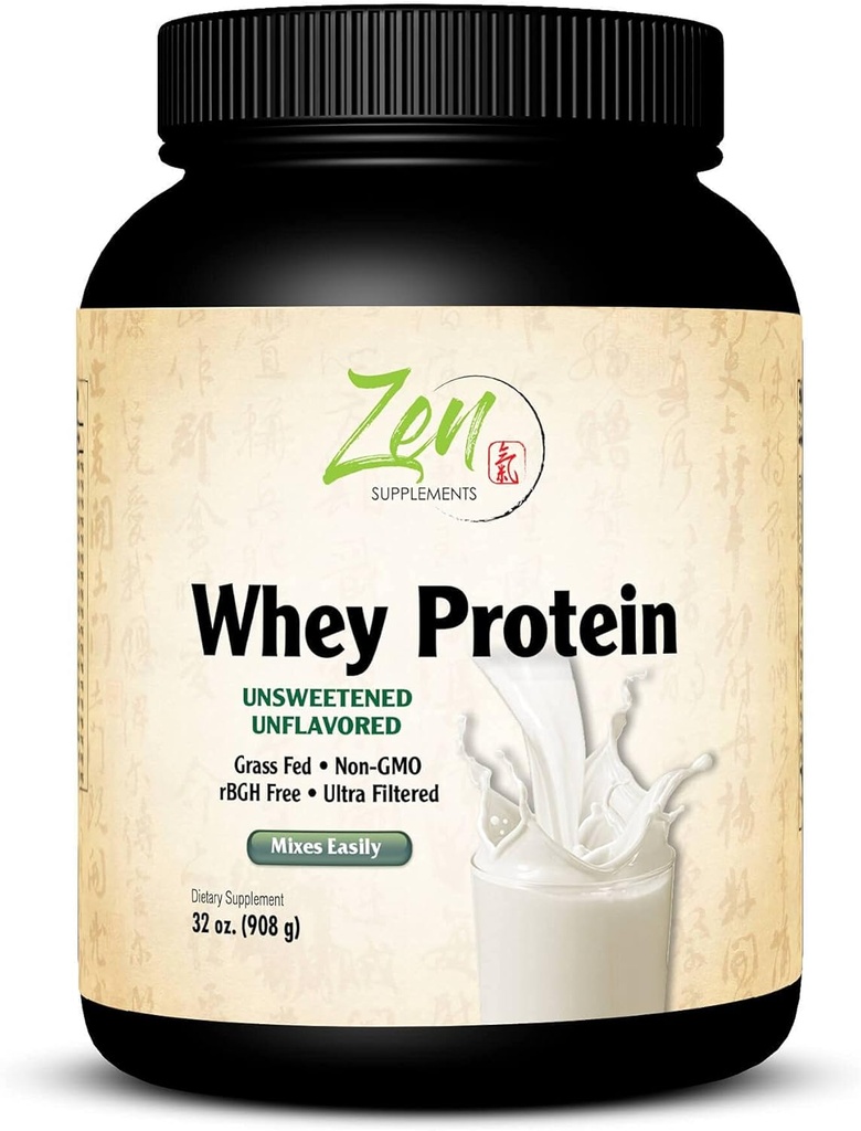 Zen Supplements - Organik Grass Fed Whey Protein 19g Per Keto Friendly - Unflavored 32 Oz-Powder