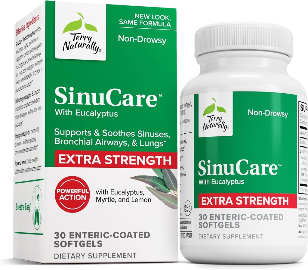 Terry Natural SinuCare Extra Strength - Diyetary Supplement with Eucalyptus & Myrtle - Immune & Lung Health Support - Supplement Formula to Aid Sinus Health - 30 Hizmet