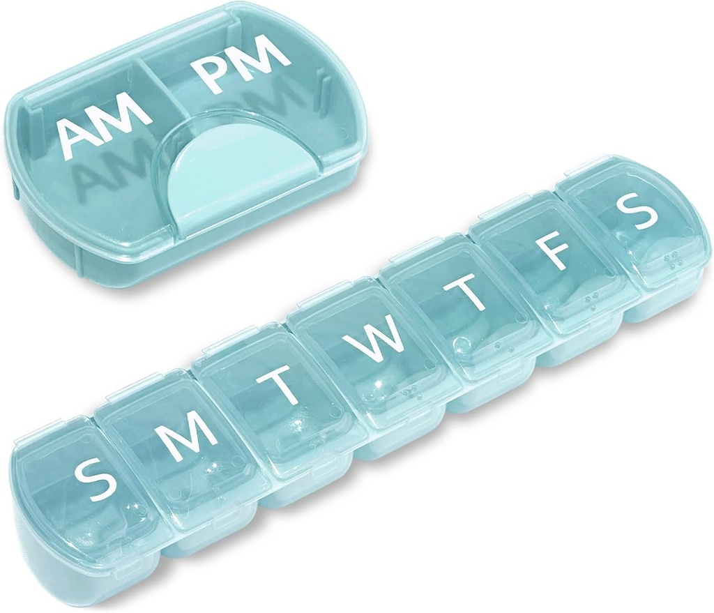 2 Pack (Weekly & Daily), 2 Times a Day (AM/PM) + 7Day Pill Organizer, Vitamin Planlayıcı, Büyük Kapasite Pill Box Set, Travel Pill Case for Drug /Vitamins/Fish Oils/Supplements, Blue Blue