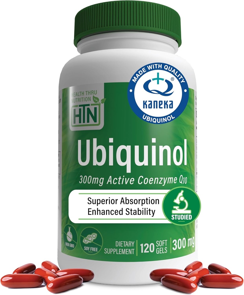 Sağlık Thru Beslenme Ubiquinol 300 mg 120 Softgels As Kaneka QH Azaltıd CoQ-10 | Stabilized - 3rd Party Tested | Geliştirilmiş Bioavailability | Cardiovascular & Mitonochdria Function Support | Non-GMO