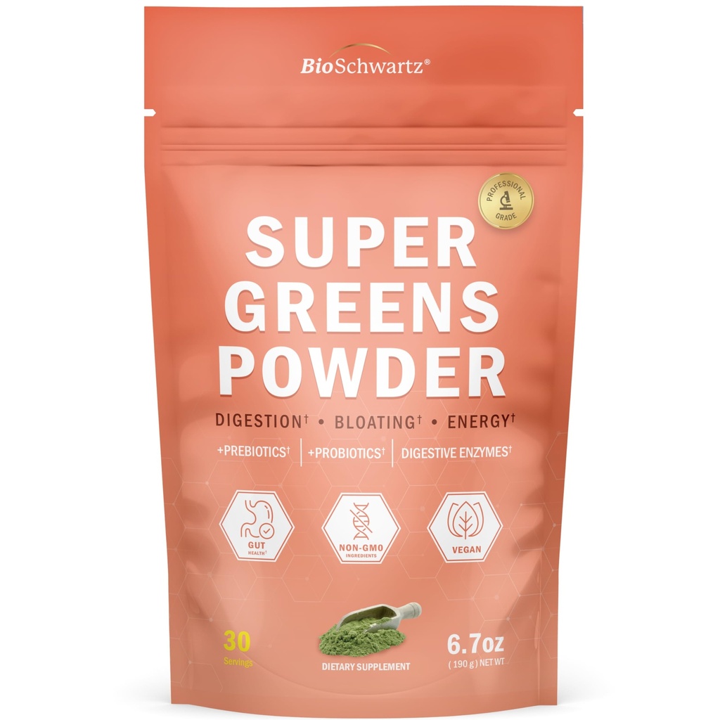Super Greens Toz Superfood - Probiyotiks Prebiyotiks Digestive Enzymes ve 43 Green Superfoods - Chlorophyll Bilberry Chlorella Spirulina Grass - Tastes Amazing - 30 Hizmetler